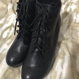 Lace-up Black Heeled Booties
